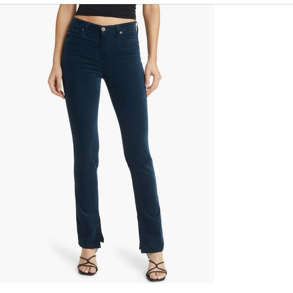 AG Mari High Waist Slim Straight Leg Velvet Jeans (Atlantic Night); size 28